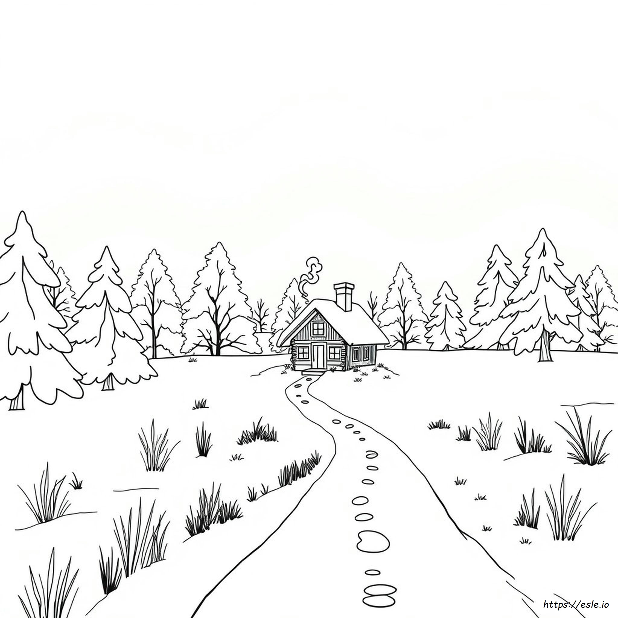 Free Printable January Coloring Page - Winter Landscape