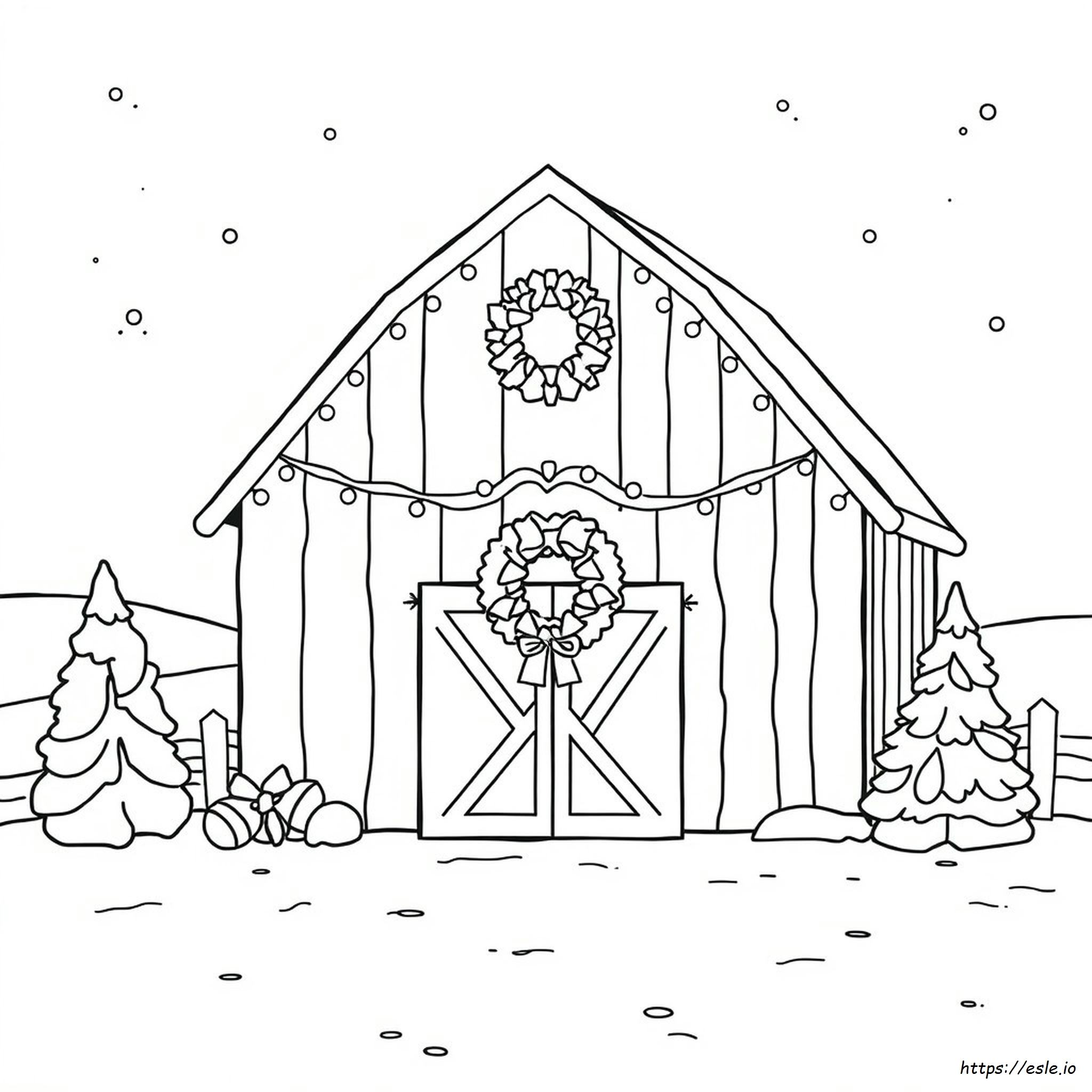 Christmas Barn Coloring Page - Free Printable