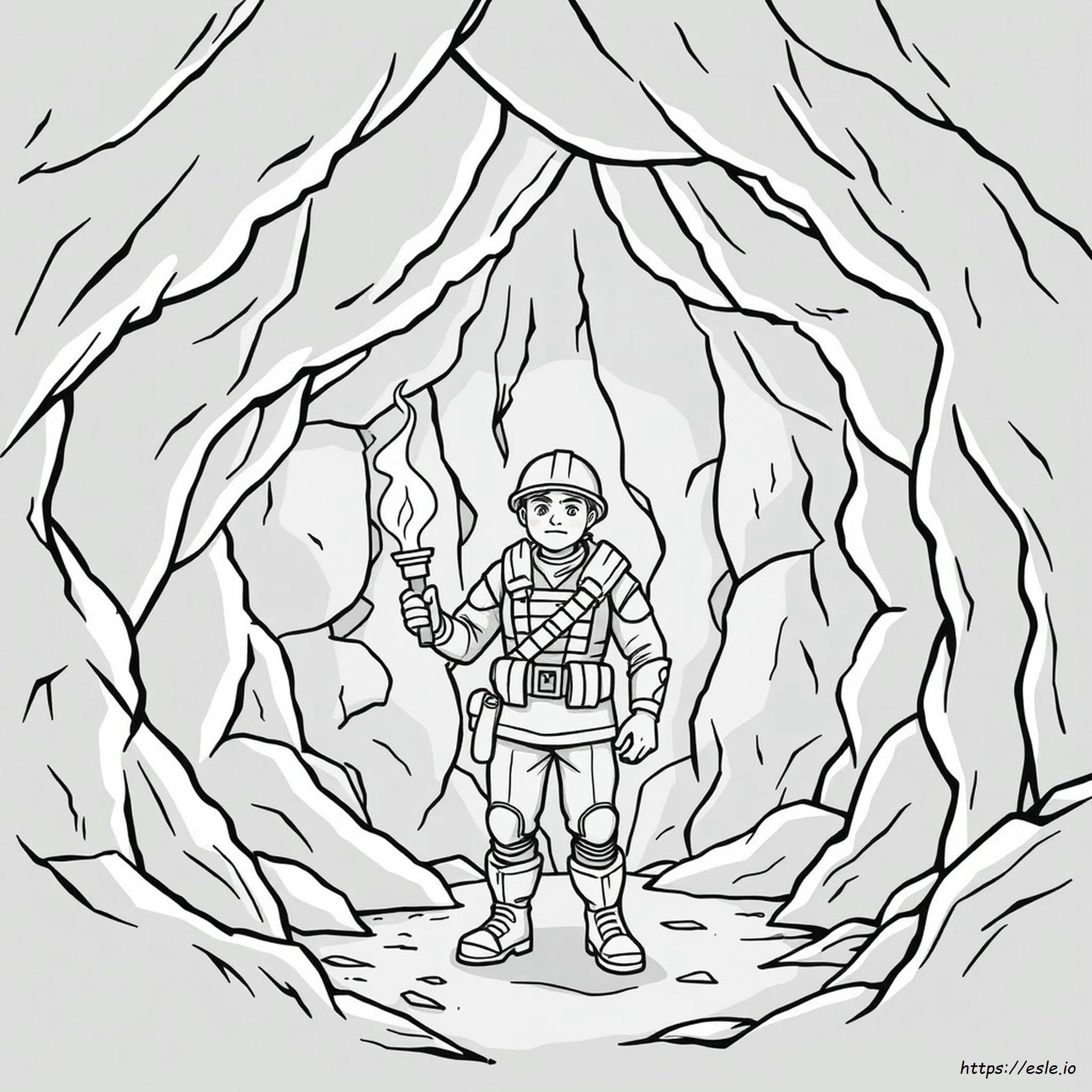 Color Page For Soldier In Cave - Free Printable