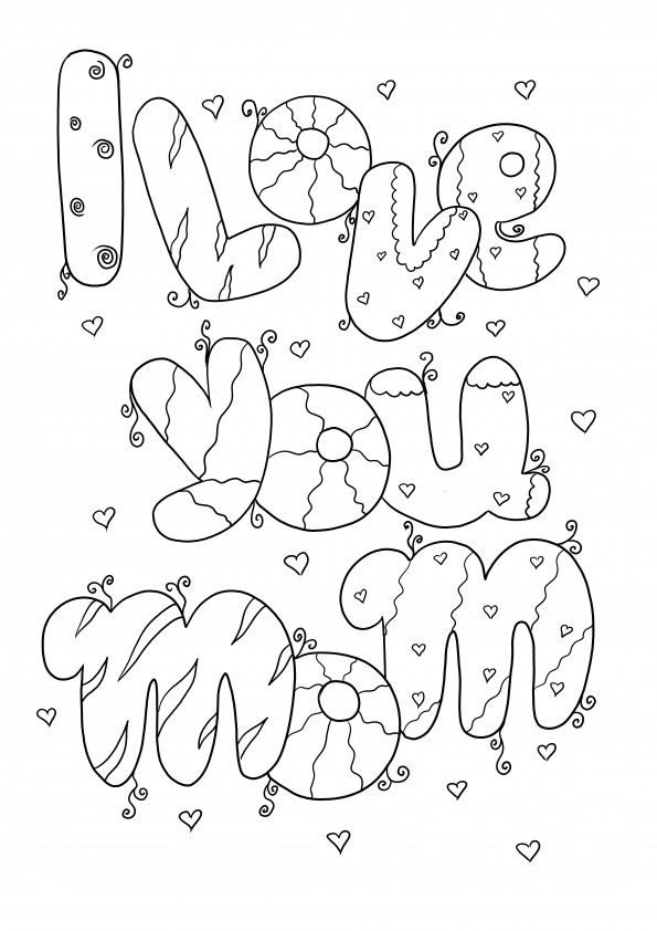 I love you Mom card coloring page free printable