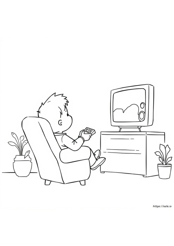 Dibujo Para Colorear Viendo La Televisión