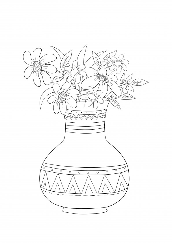 Eine schöne Vase mit Gänseblümchen zum kostenlosen Ausdrucken und Farbbild