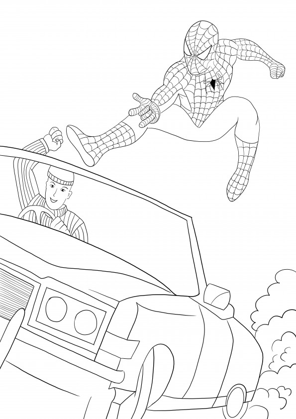 Spider-Man catching the robber simple coloring and printing for free