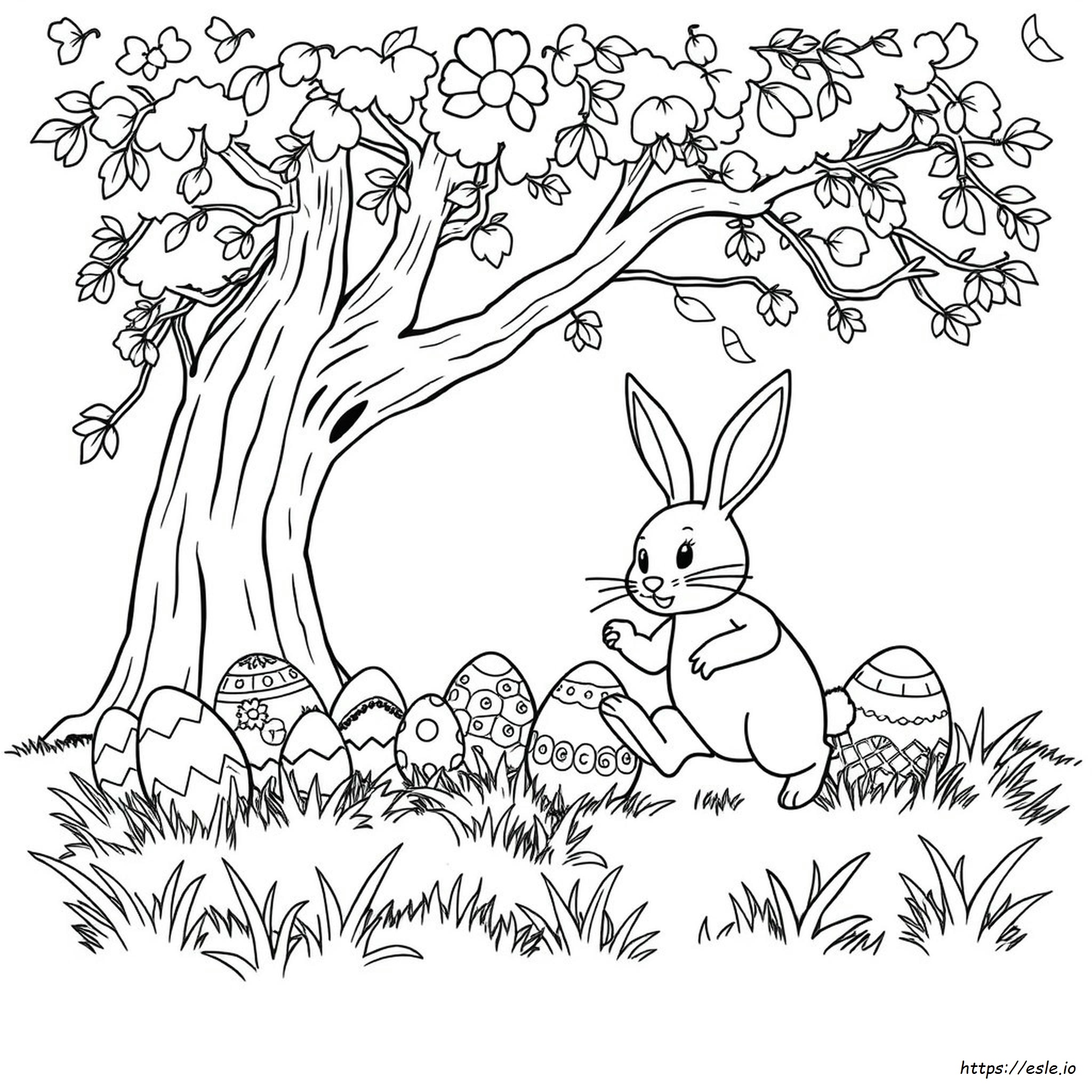 Easter Bunny And Eggs Coloring Page