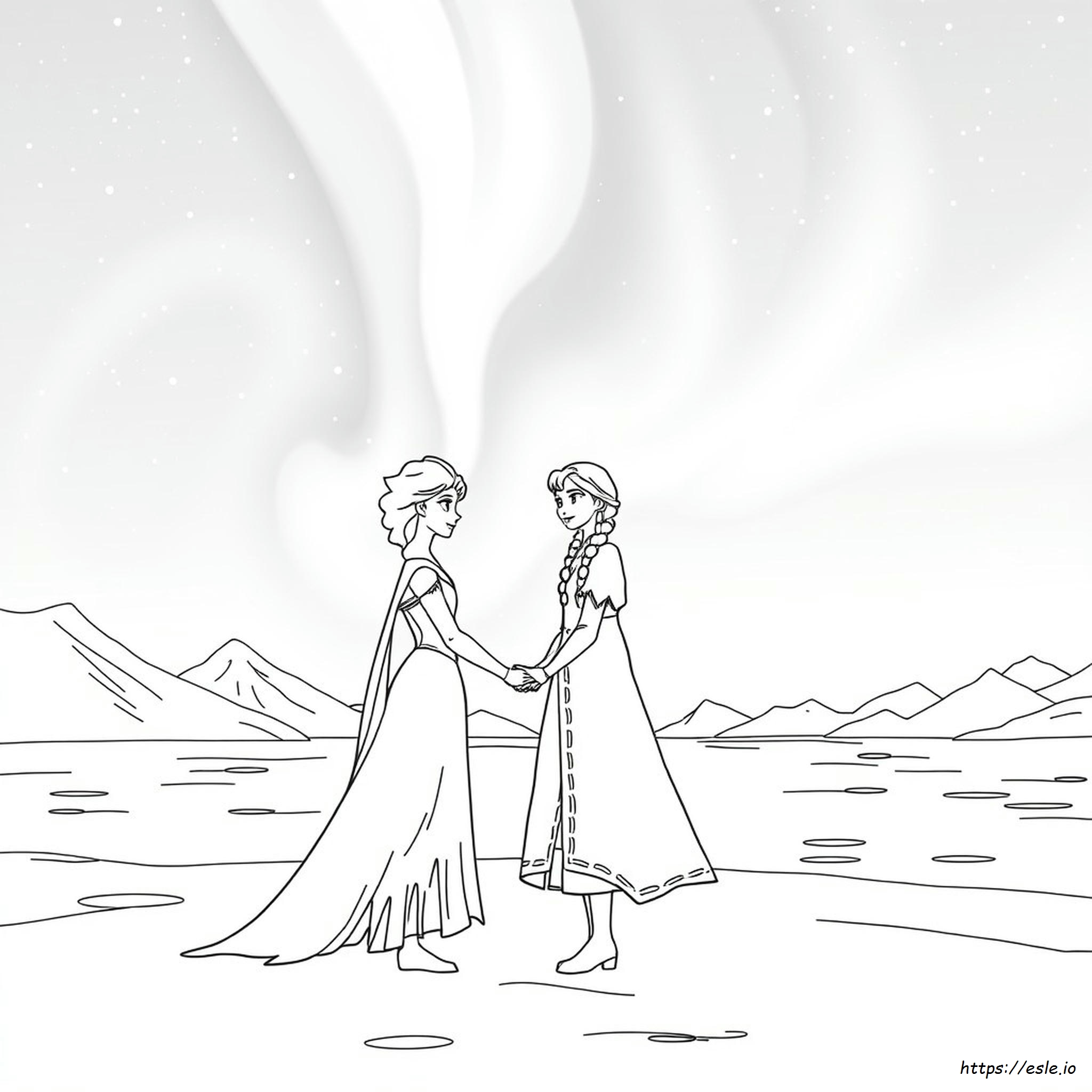 Elsa And Anna Sketch For Colouring - Free Printable Page