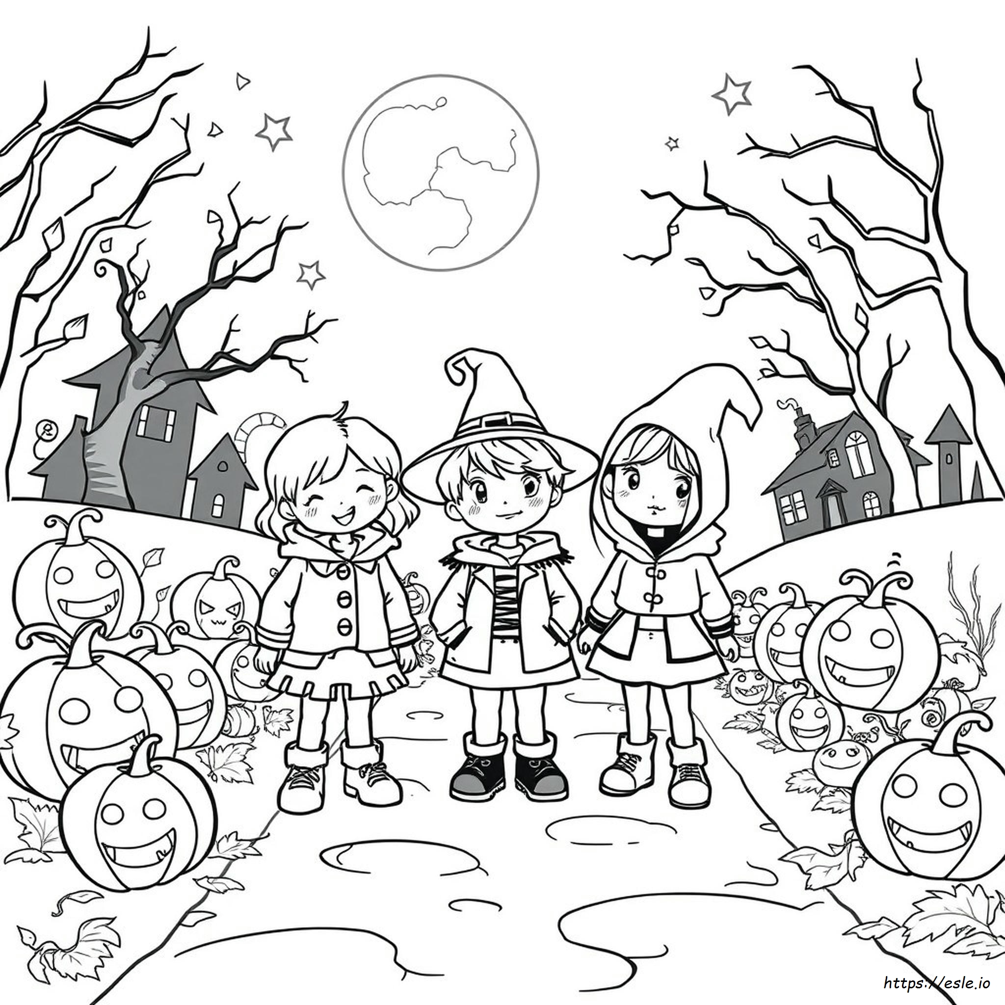 Süße Kinder Halloween Ausmalbild zum Ausdrucken