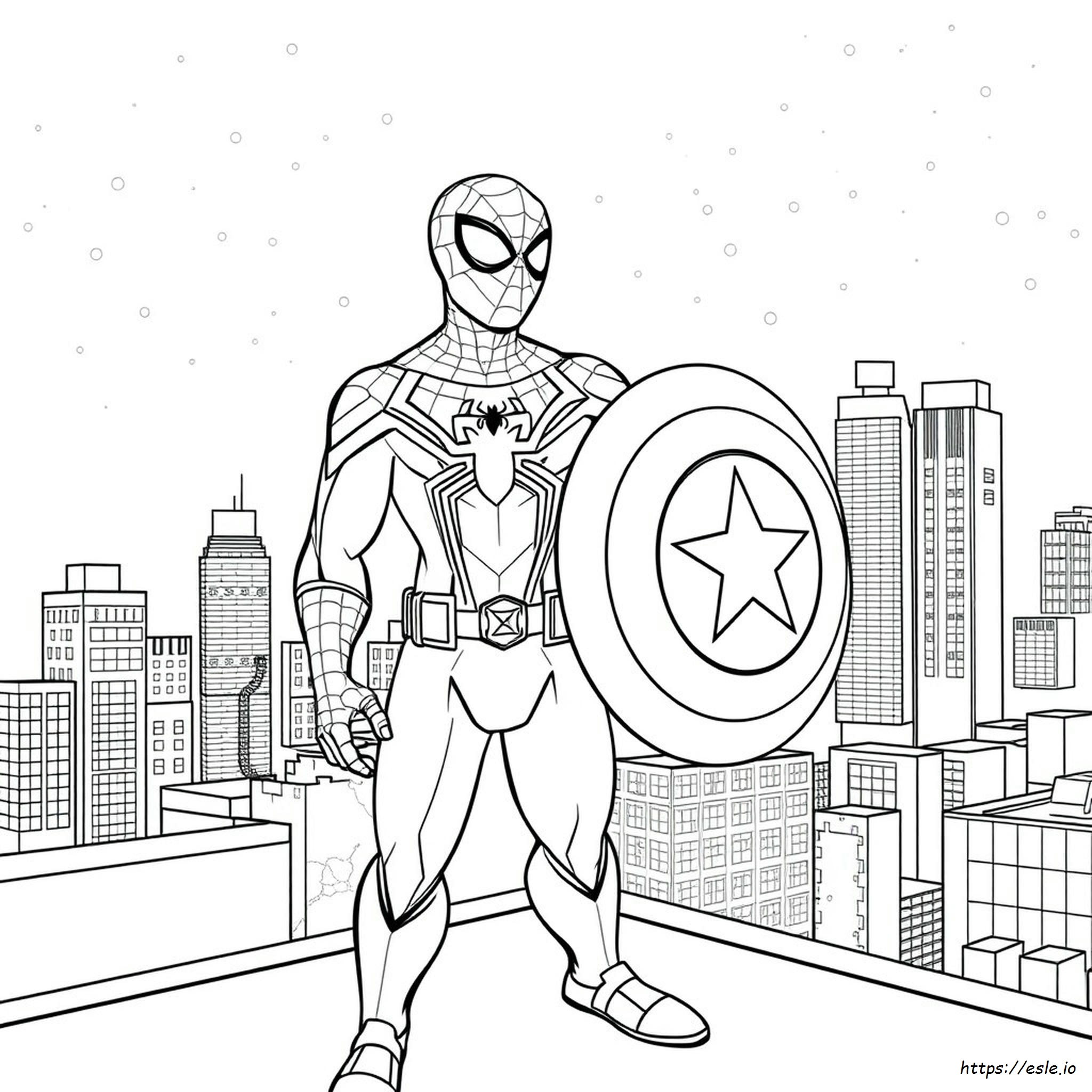 Spiderman With Captain America Shield Coloring Pages