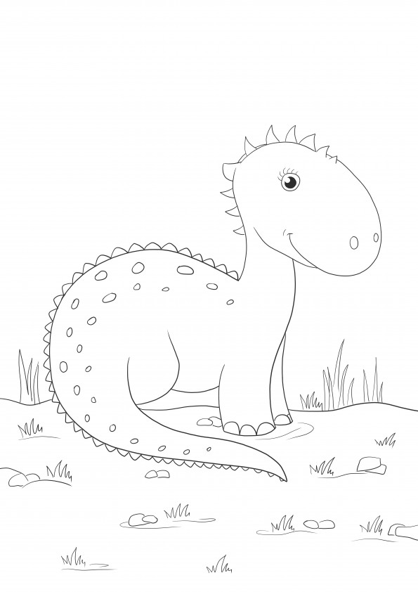Söpö sarjakuva dinosauruksen ilmaiskuva väritettäväksi kaiken ikäisille lapsille