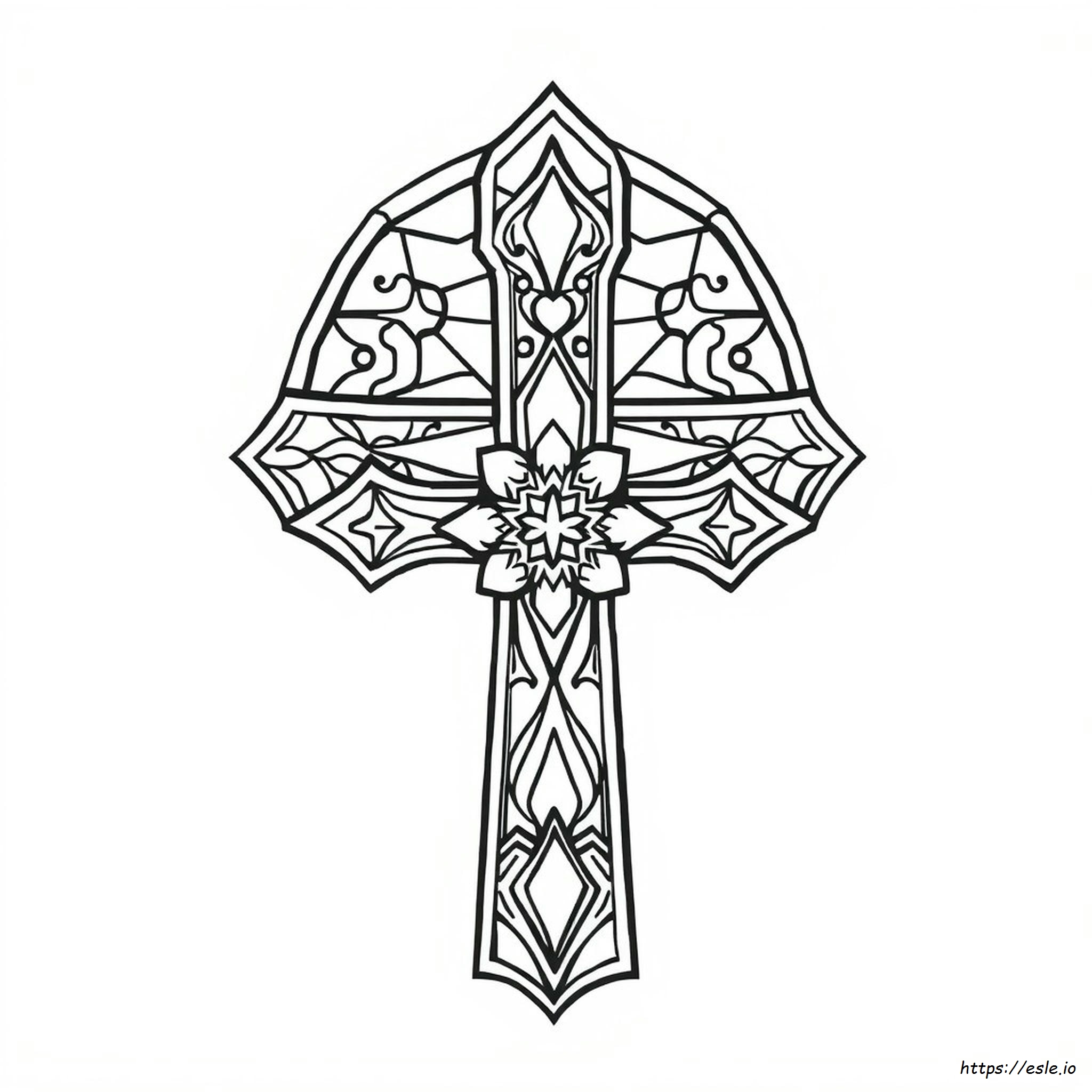 Ausmalbild: Buntglas Kreuz Zum Ausdrucken