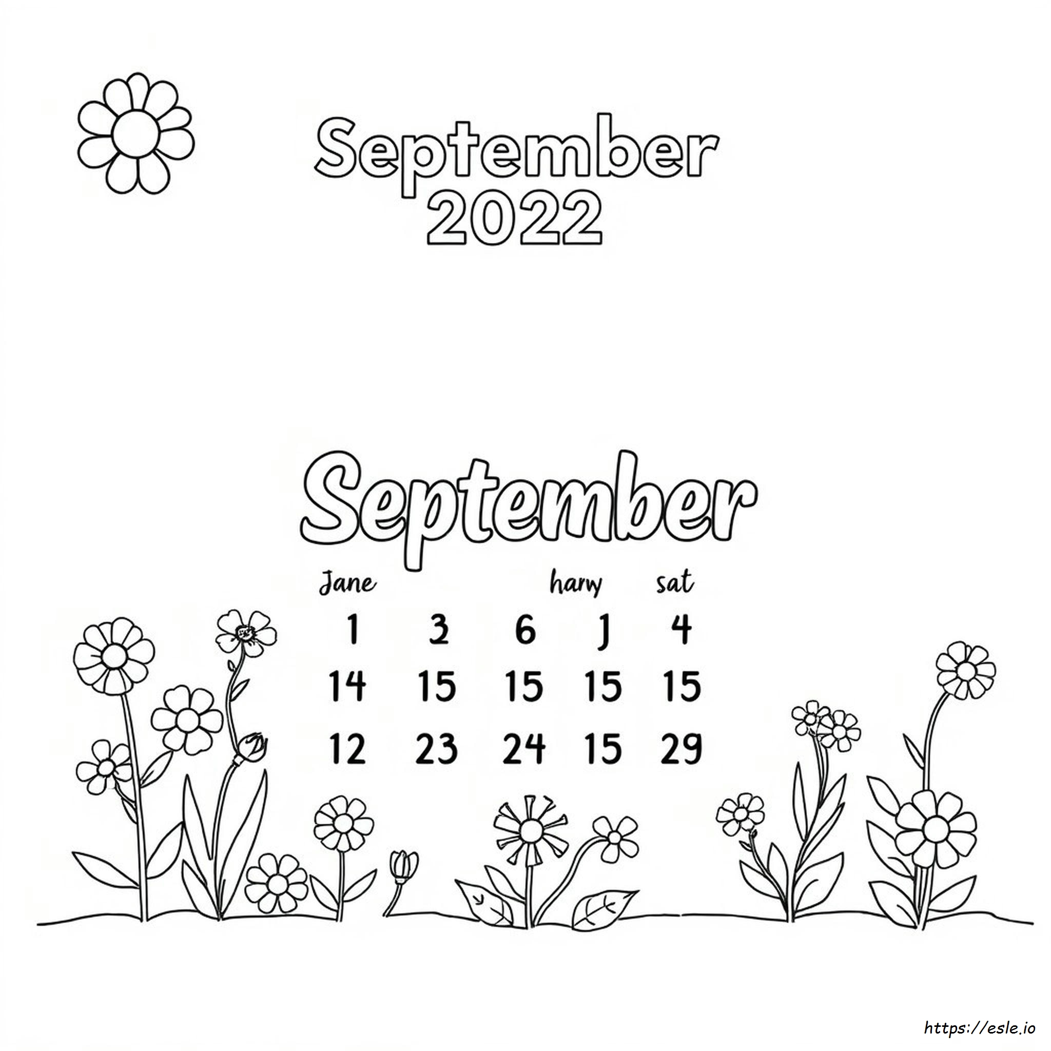 Coloriage Calendrier Septembre 2022