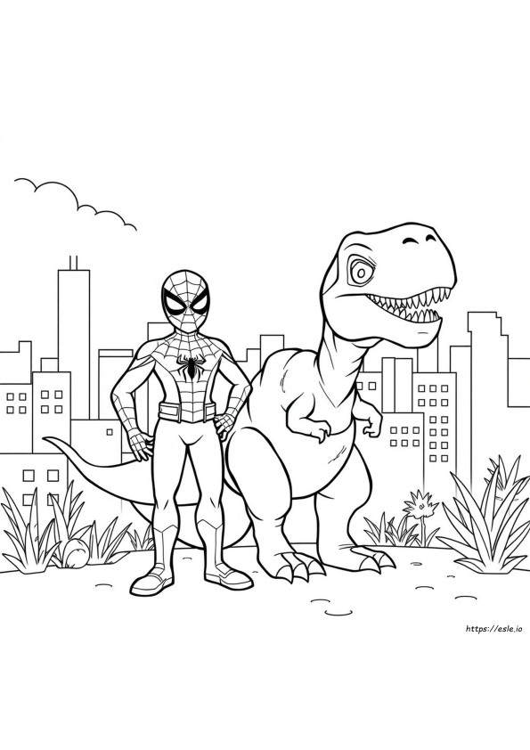 Pagini De Colorat Cu Spiderman Și Dinozauri