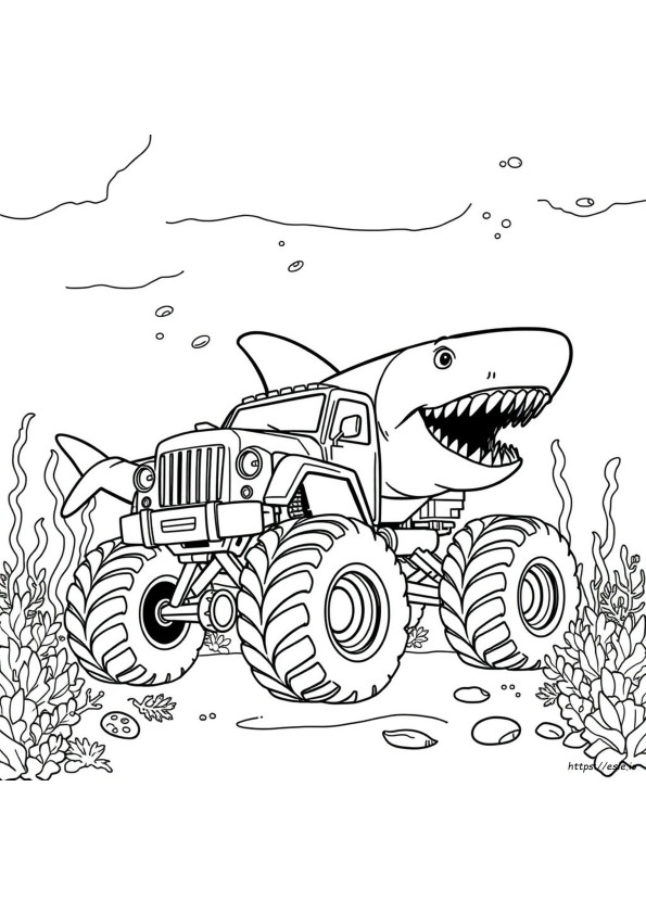 メガロドン恐竜モンスタートラック 塗り絵 ぬりえ 無料