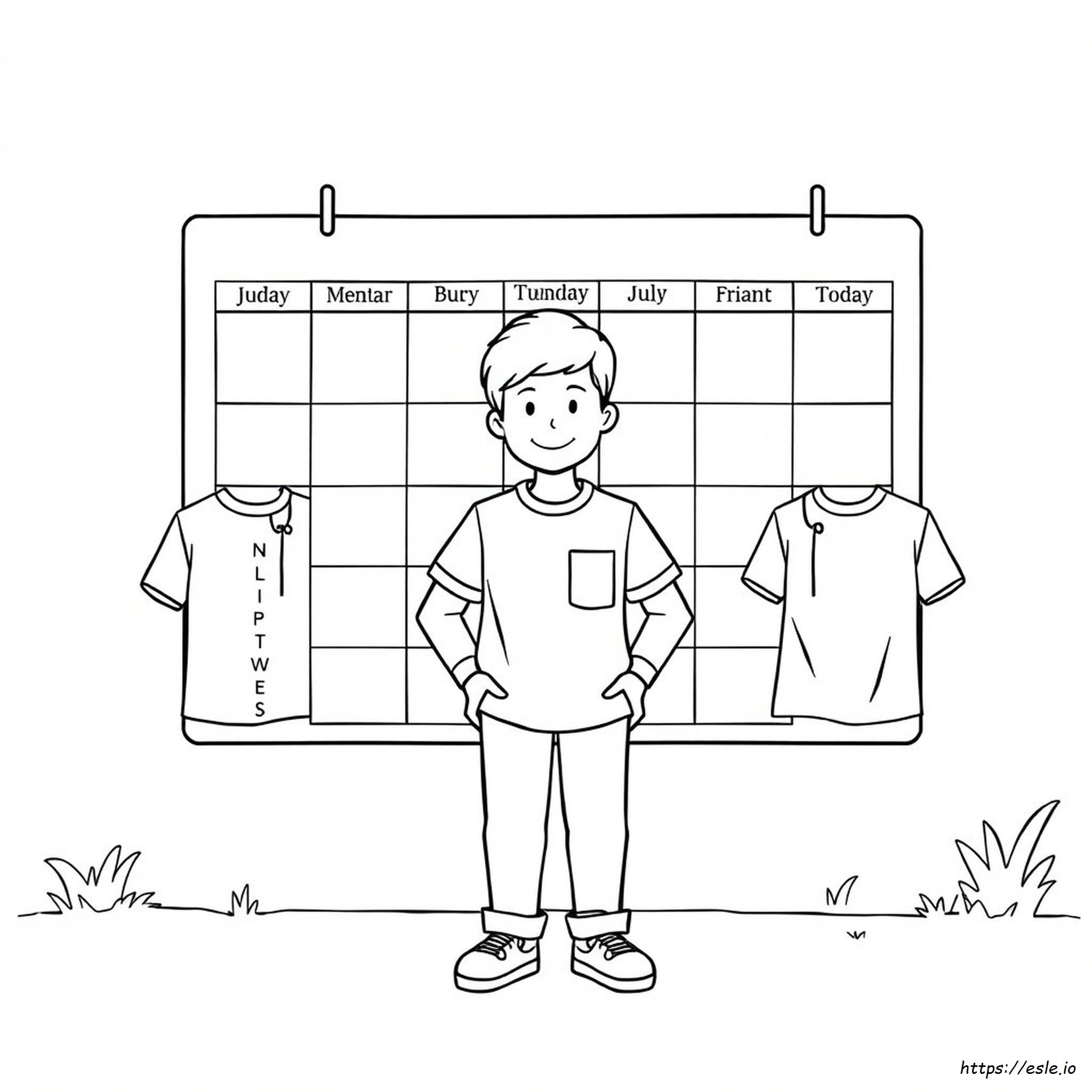 Shirt Color According To Days - Coloring Page