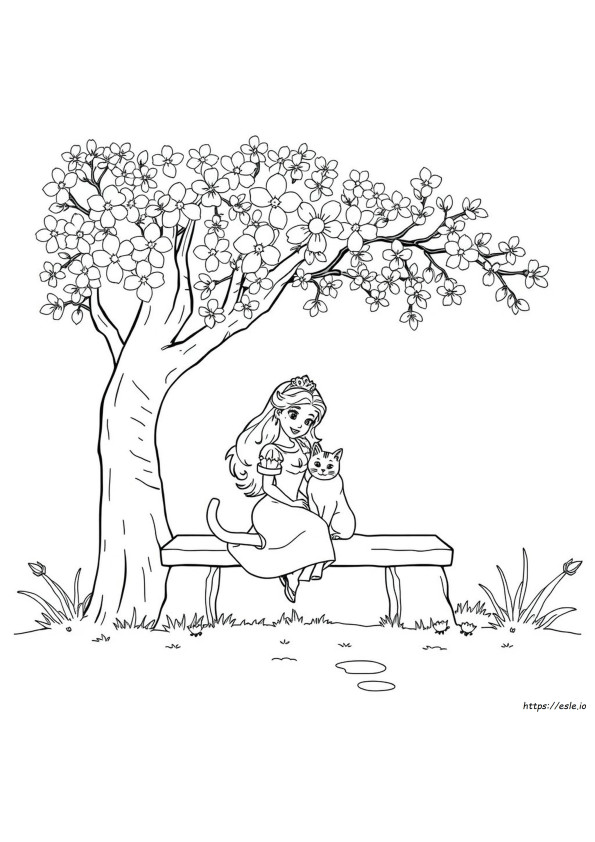 Princess And Cat Coloring Pages