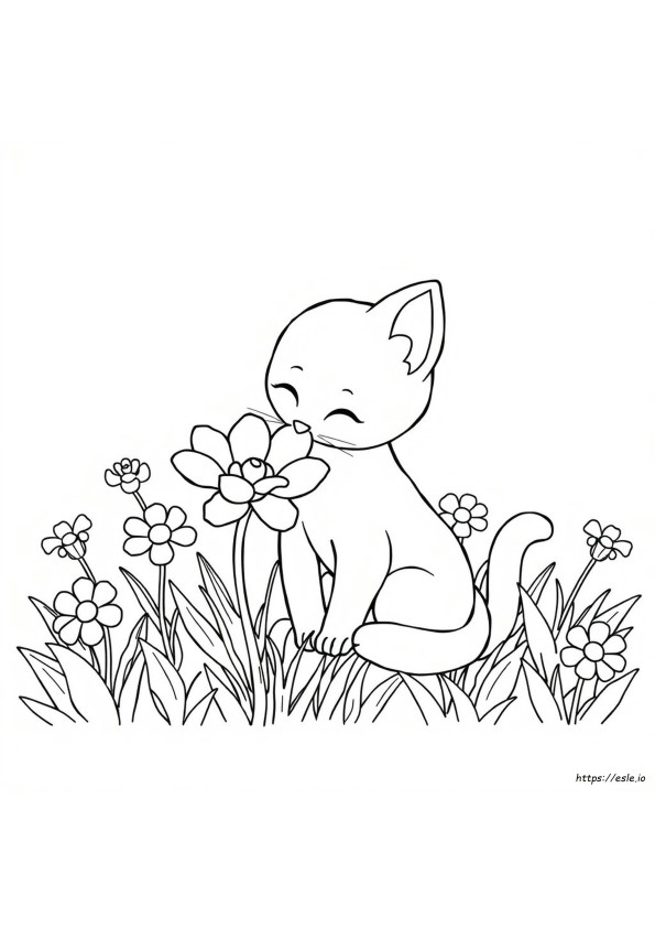 Cat With Flowers Coloring Page