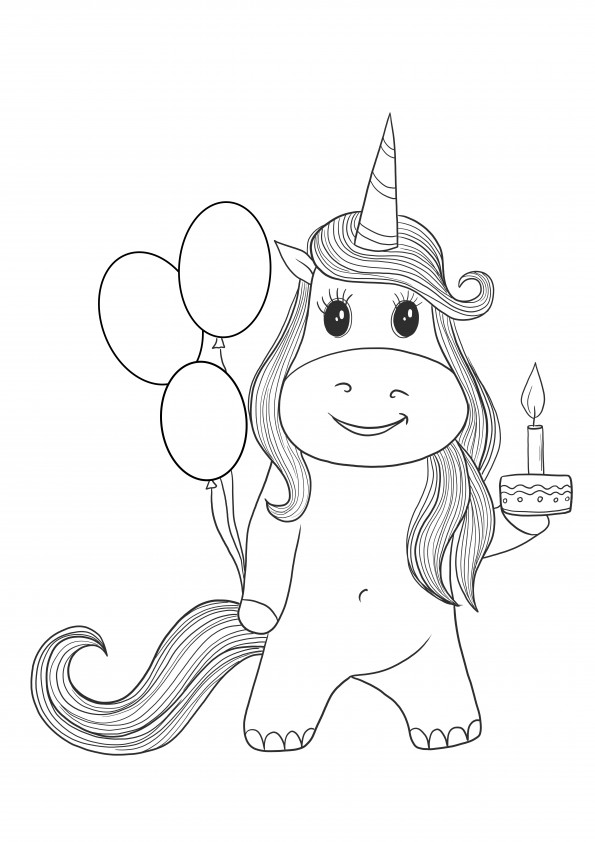 Unicorn birthday card to download and color for free