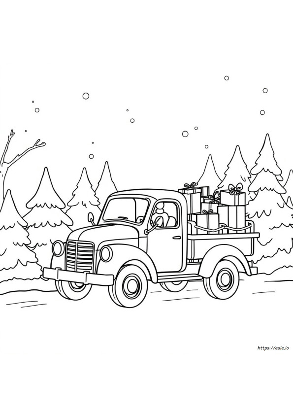 Red Christmas Truck Coloring Page