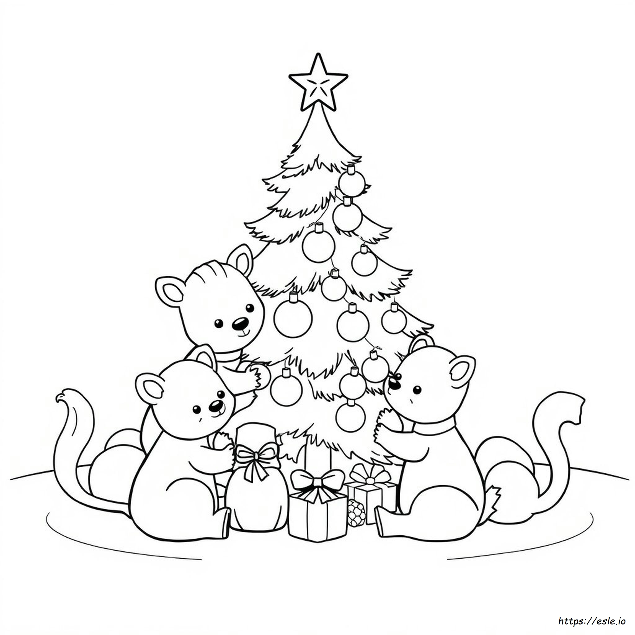 かわいい動物たちのクリスマスぬりえ 無料印刷