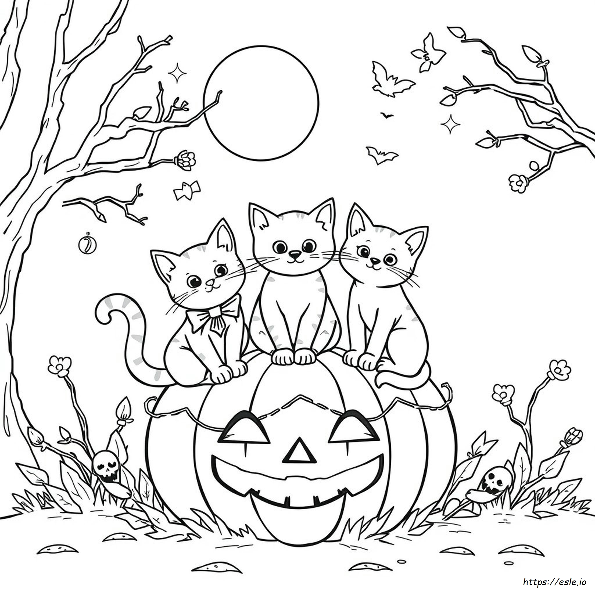 Halloween Cats Coloring Page