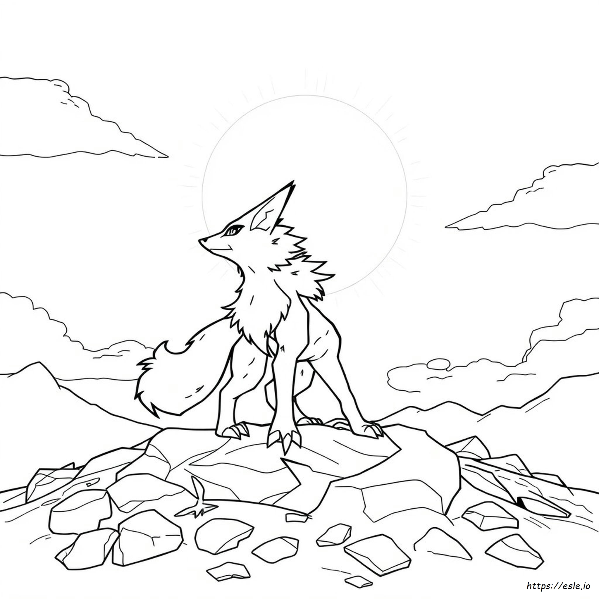 Gambar Mewarnai Lycanroc - Lembar Untuk Dicetak