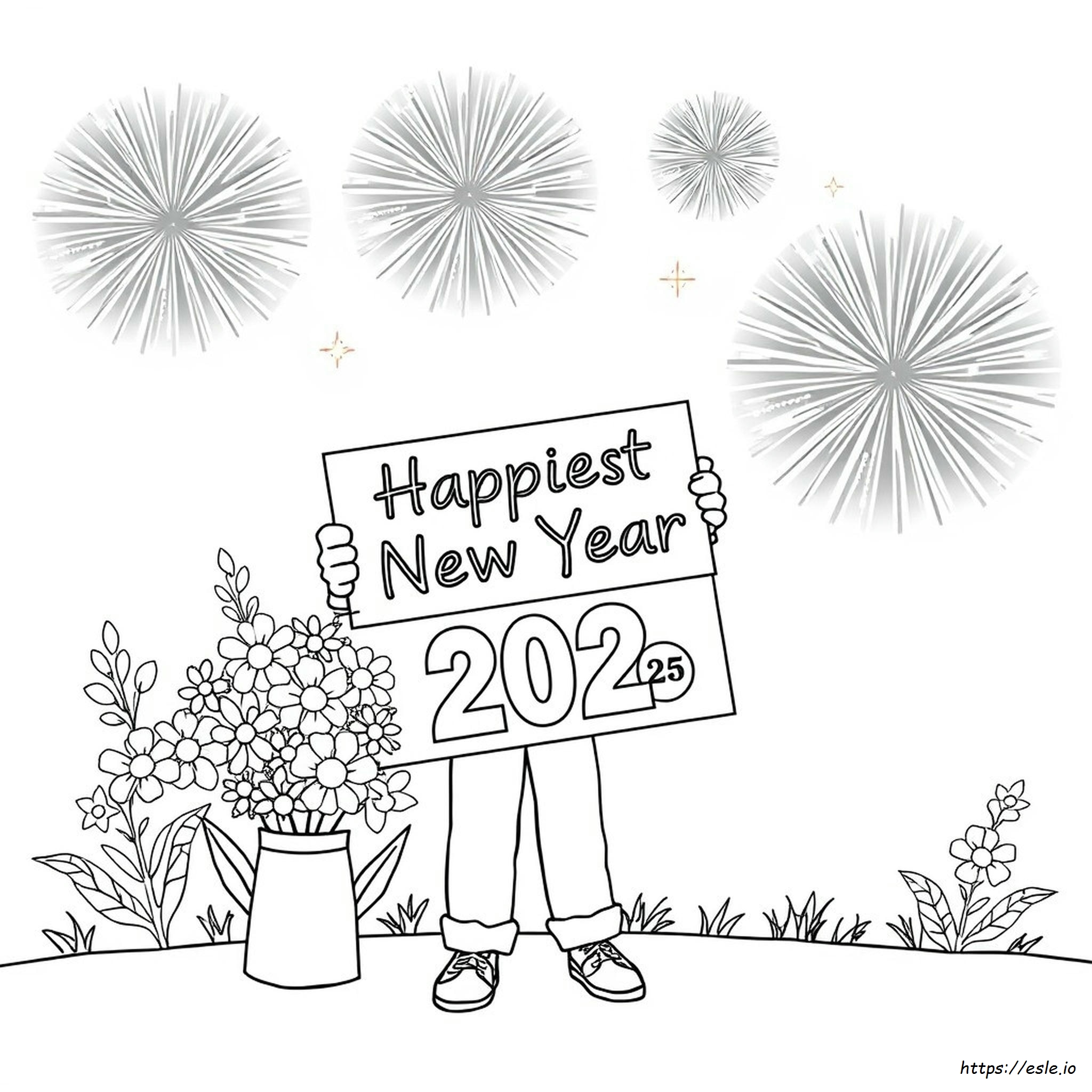 Happy New Year 2025 Free Coloring Page
