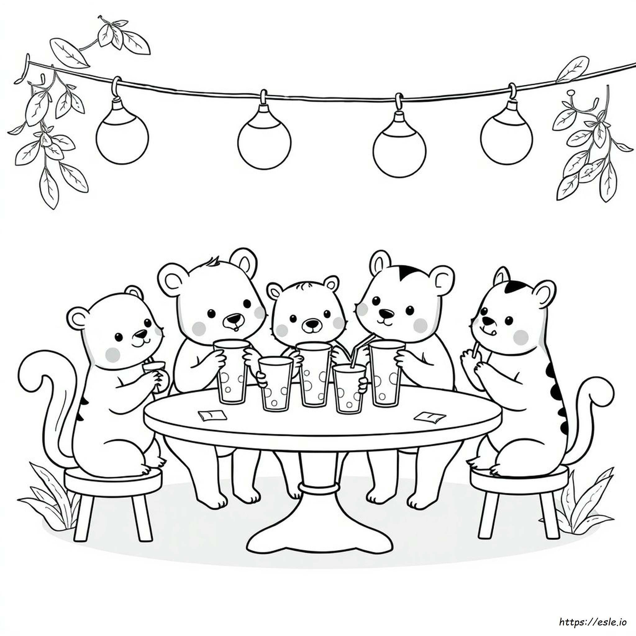 Cute Animals Drinking Boba Coloring Pages