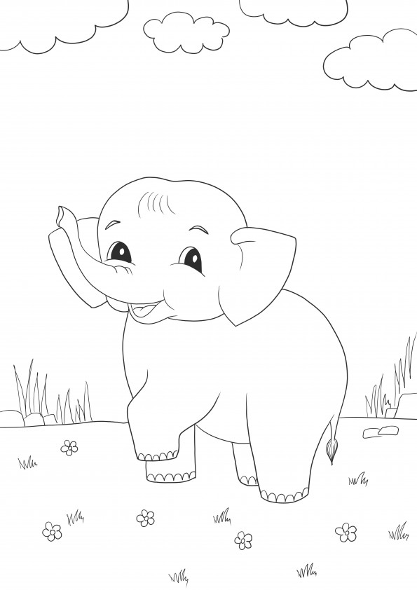 Un lindo bebé elefante gratis para que los niños coloreen, apropiado para todas las edades.