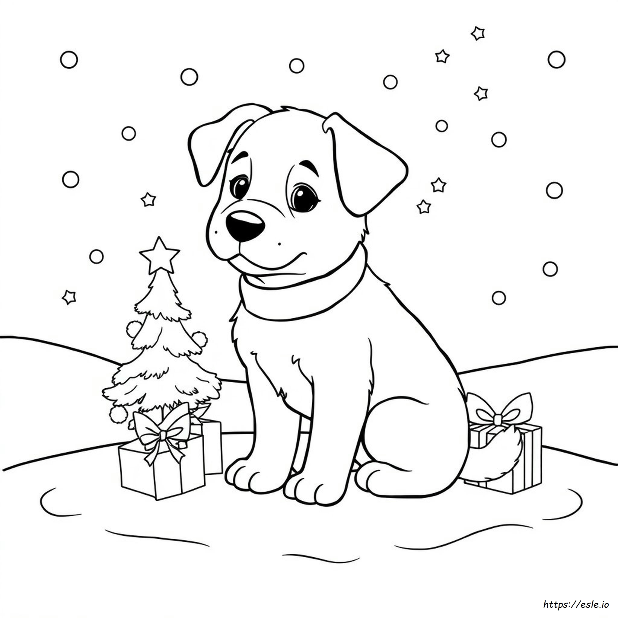 Cute Dog Christmas Puppy Coloring Page - Free Printable