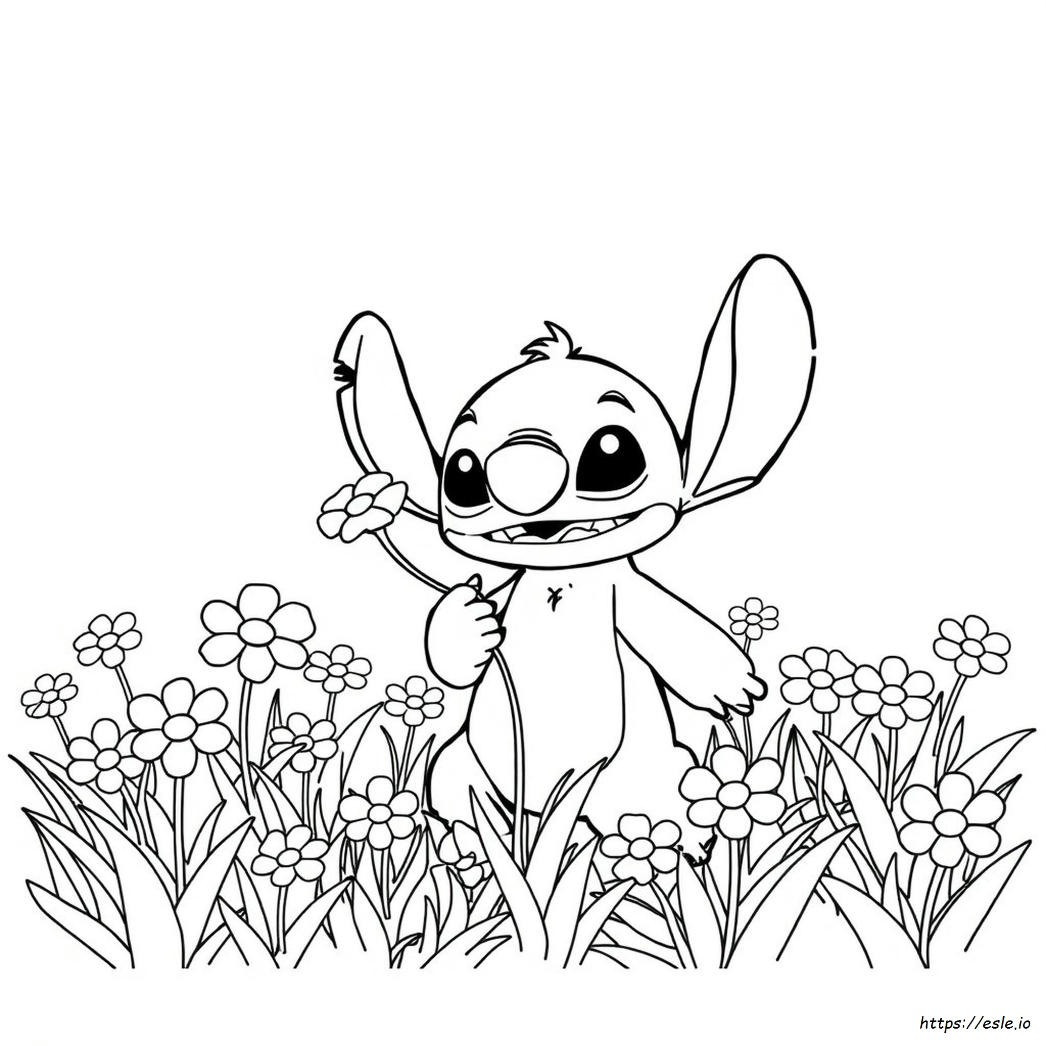 Kolorowanki Stitch Z Kwiatami