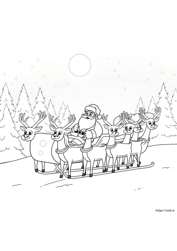 Babbo Natale Sulla Sua Slitta Con Renne Disegno Da Colorare