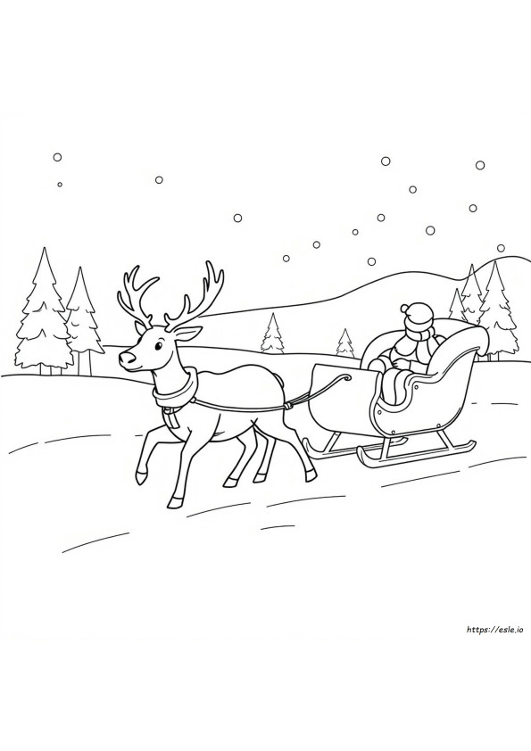 Reindeer Pulling Sleigh Coloring Page
