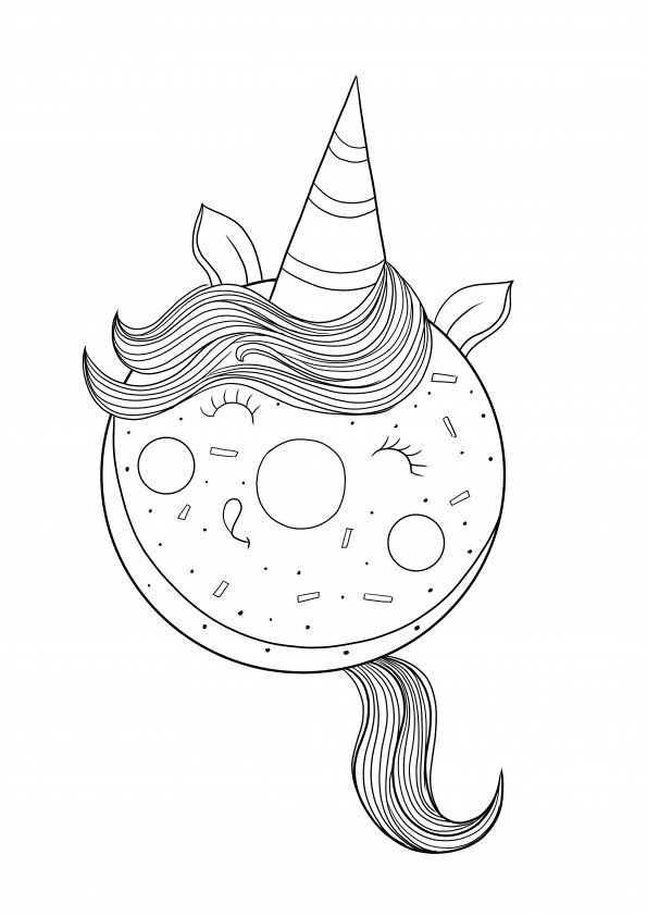 Donut in the form of a Unicorn coloring sheet free to download for kids