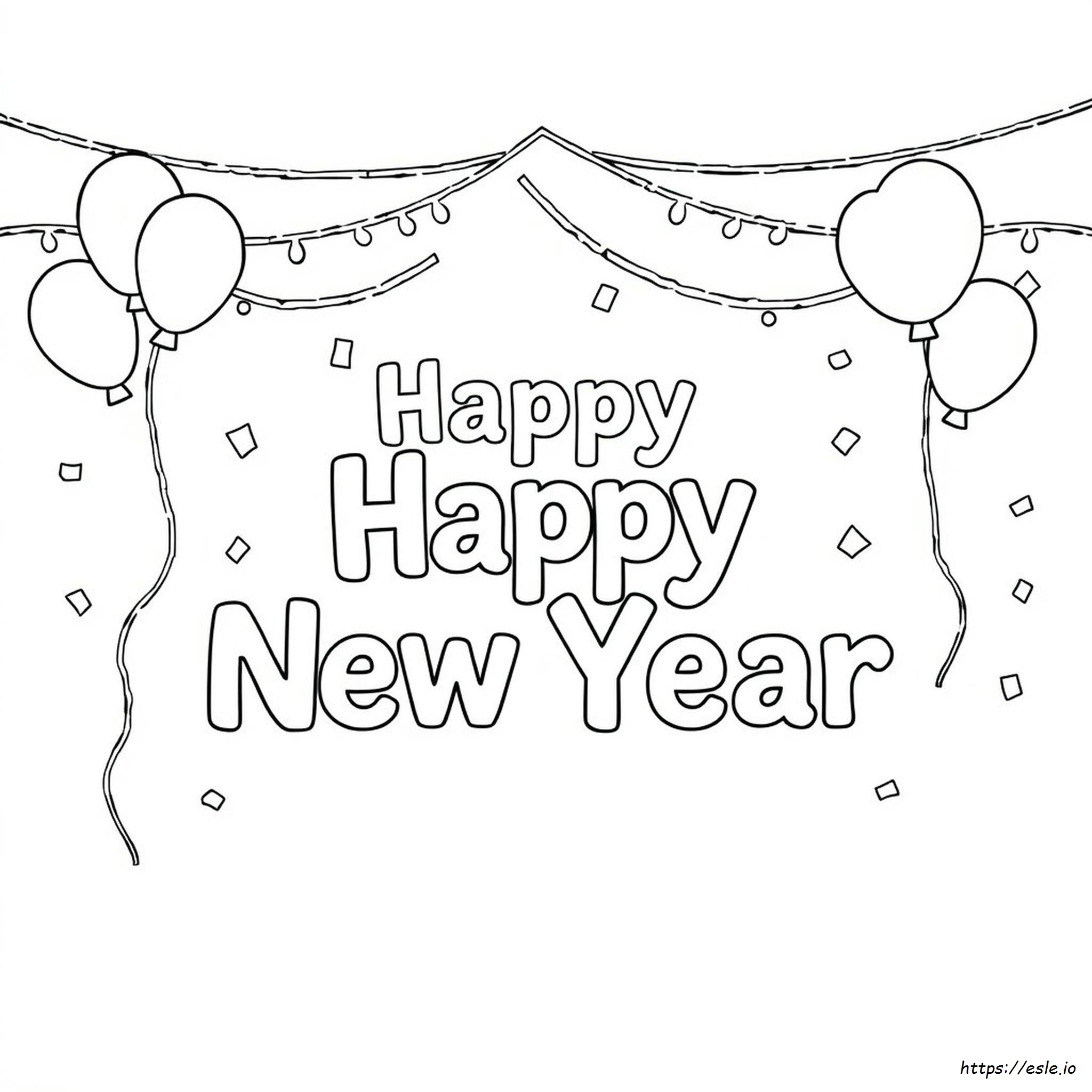 Happy New Year Coloring Banner - Free Printable Page