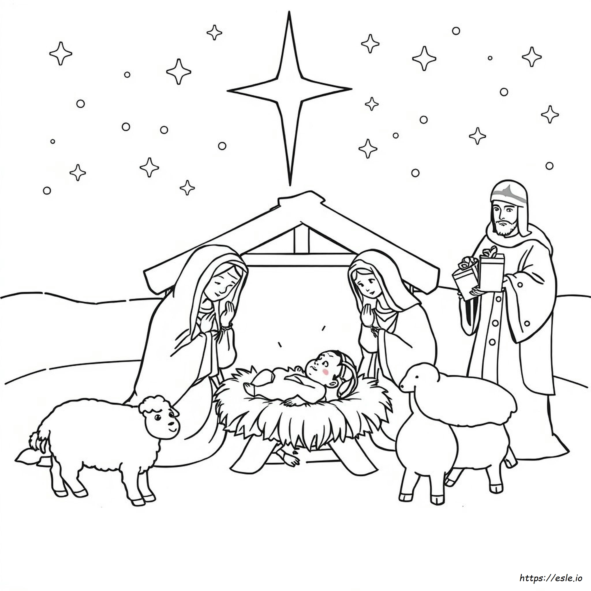 Gambar Mewarnai Kelahiran Yesus - Gratis untuk Dicetak