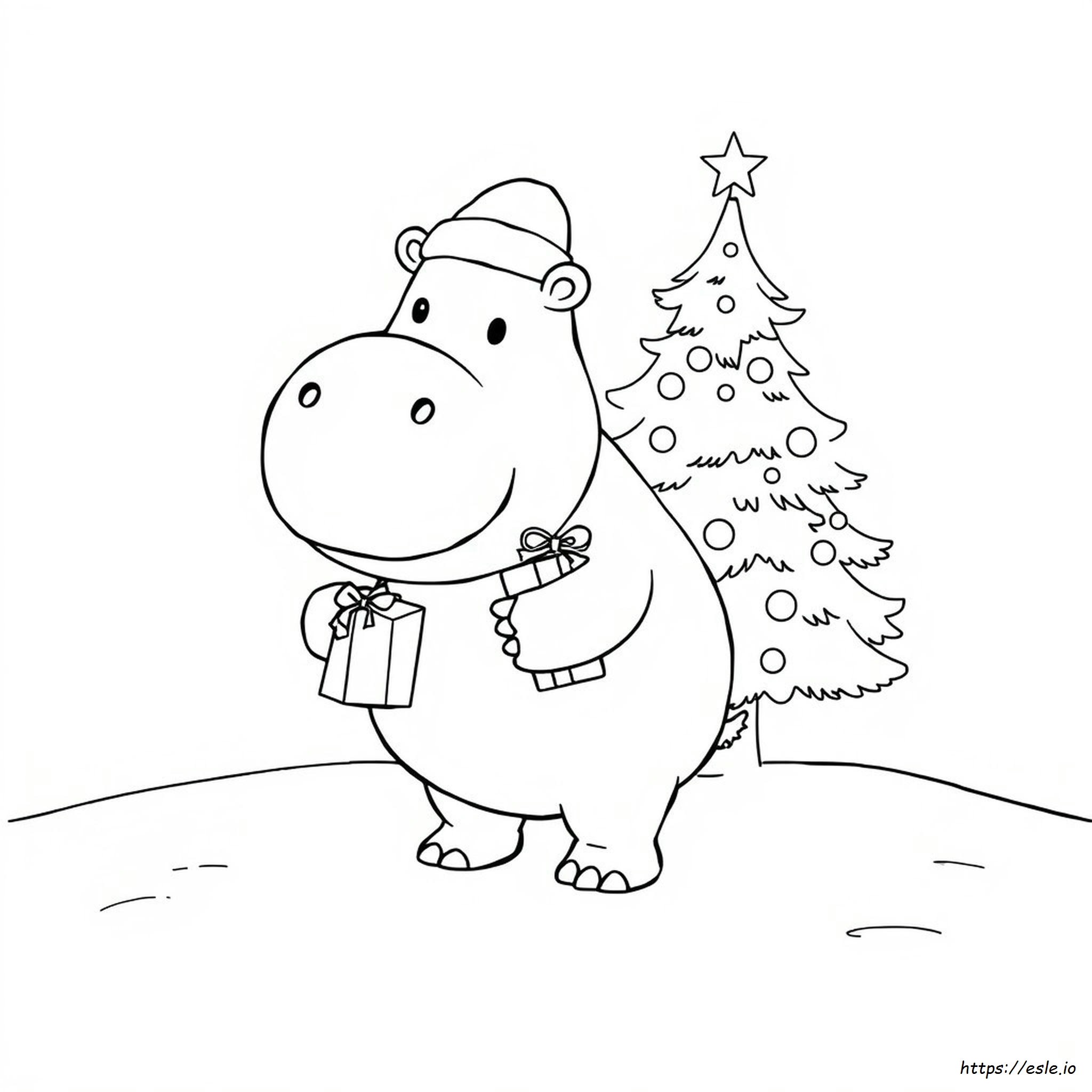 Christmas Hippo Coloring Page - Free Printable