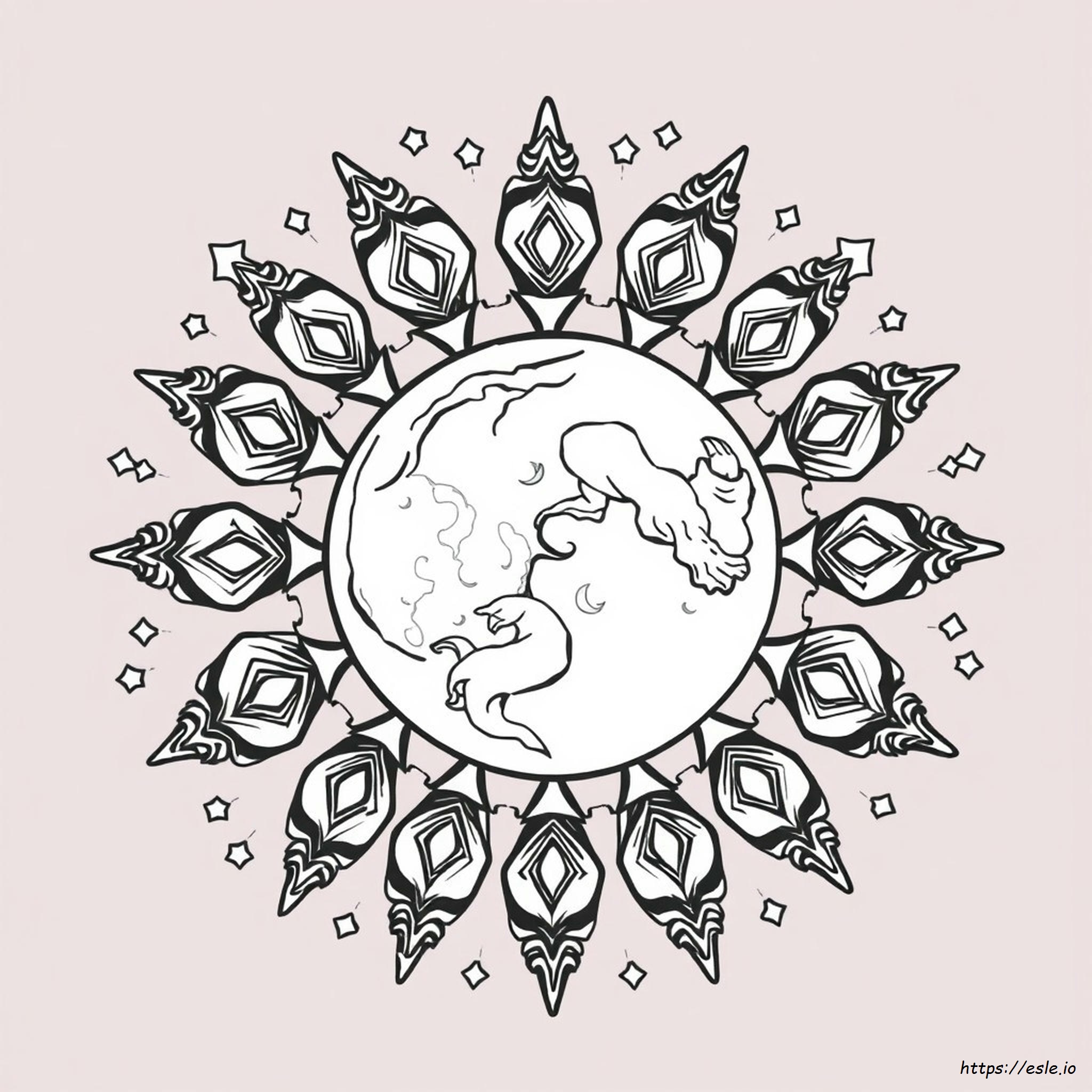 Gambar Mewarnai Mandala Bulan Untuk Dewasa