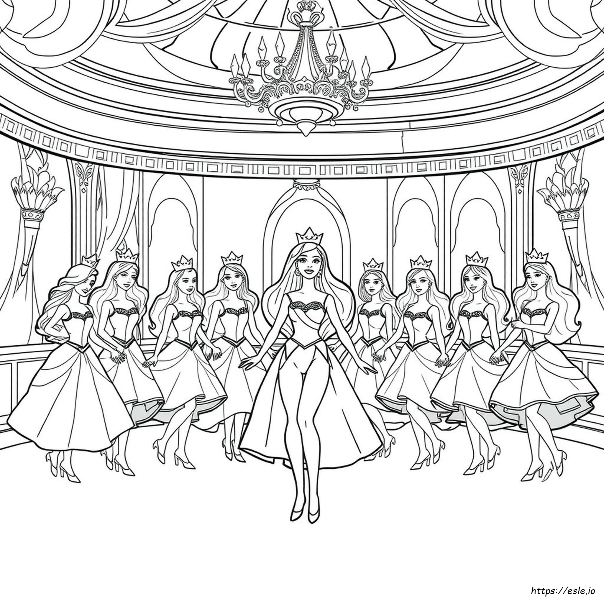 Barbie E As 12 Princesas Bailarinas: Desenhos Para Colorir