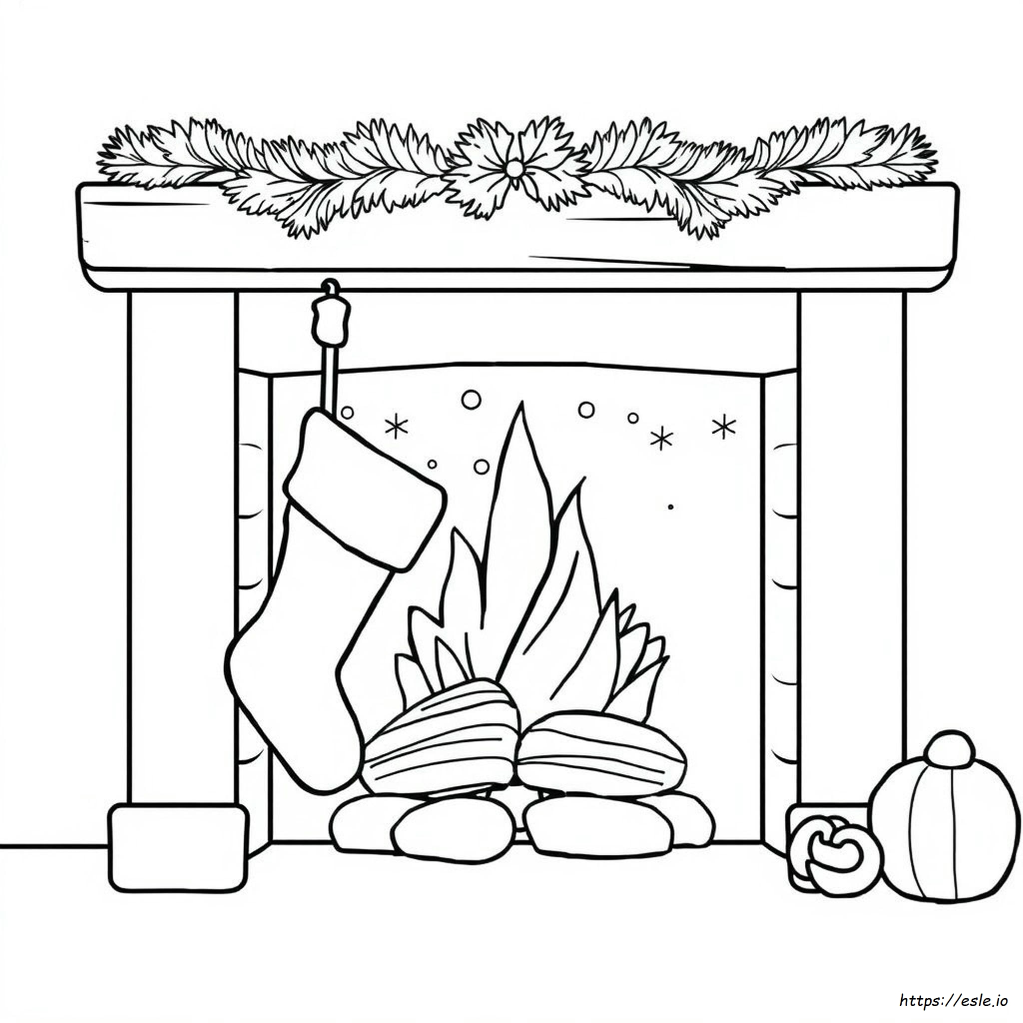 Fireplace With Stockings Coloring Page - Free Printable