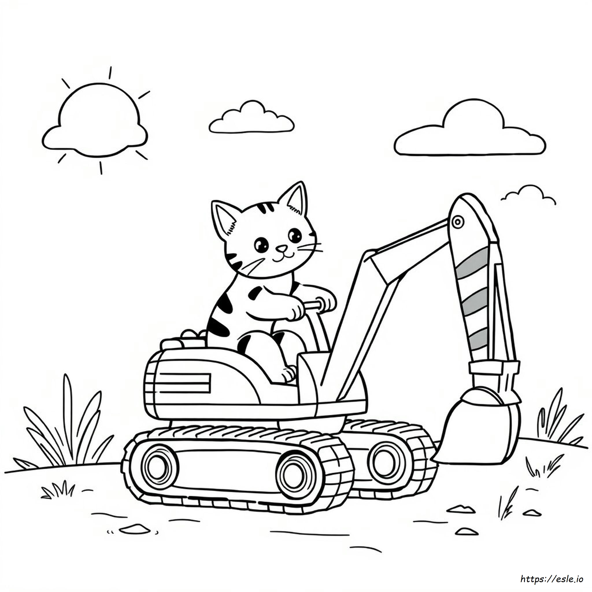 Cat Excavator Coloring Page