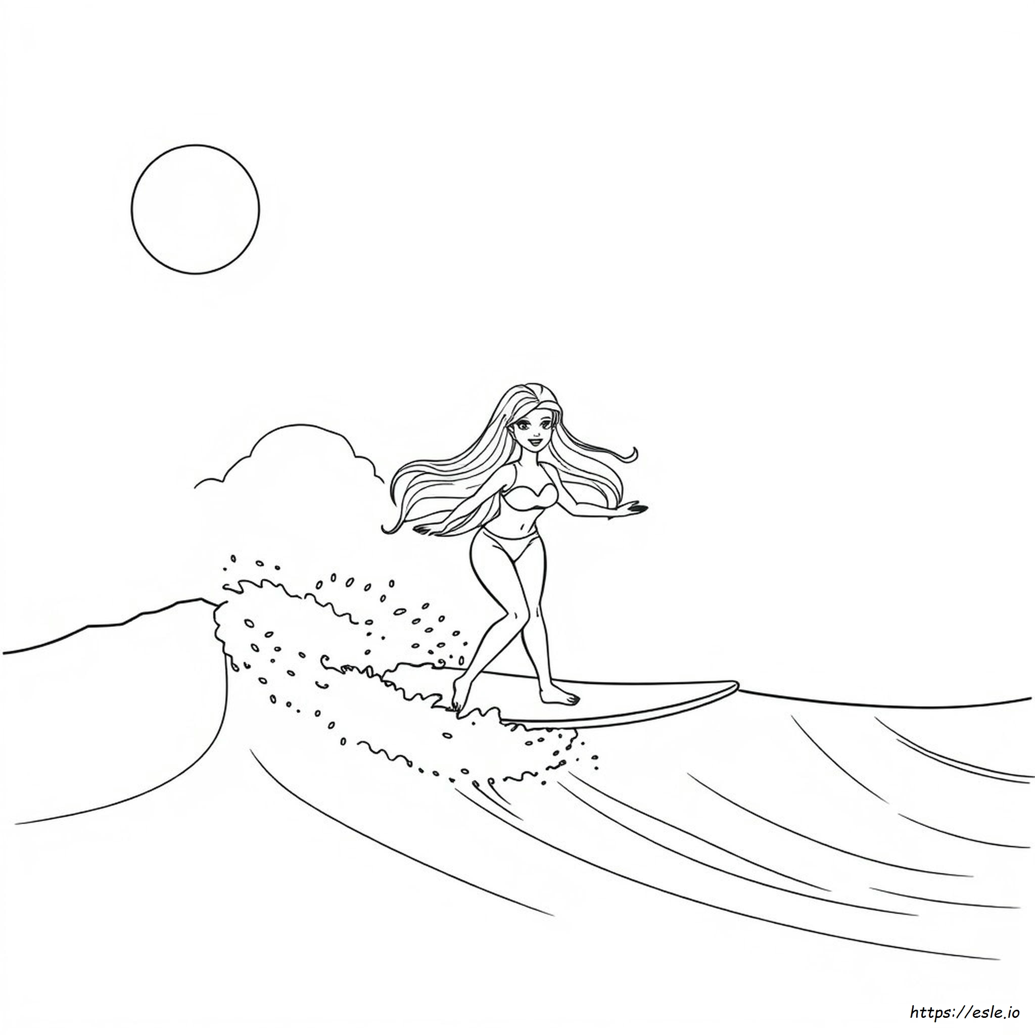 Barbie Surfing Coloring Page - Free Printable