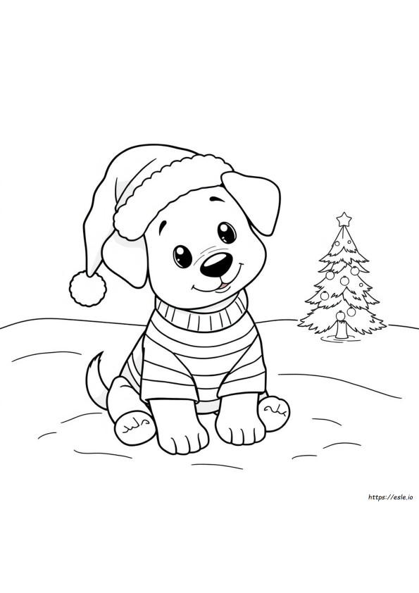 Anak Anjing Dengan Topi Santa Gambar Mewarnai
