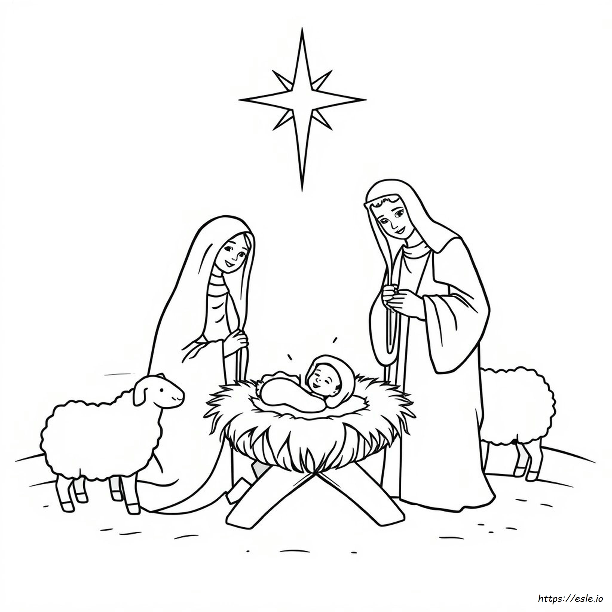Mewarnai Gambar Kelahiran Yesus - Halaman Gratis Untuk Dicetak