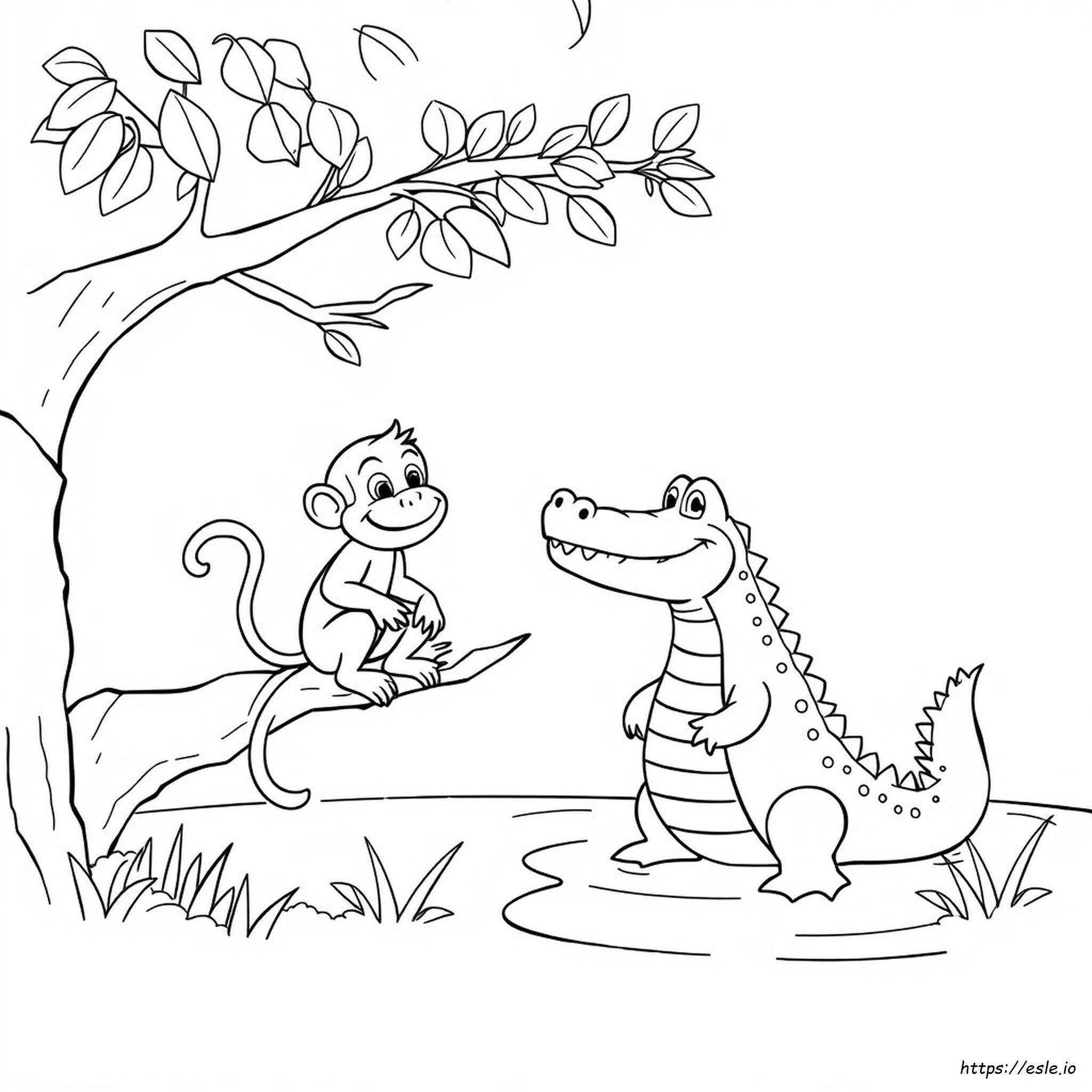 Gambar Mewarnai Cerita Monyet Dan Buaya
