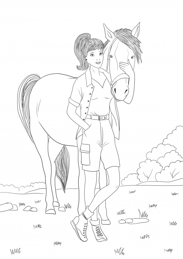 Super cool Barbie with a horse coloring sheet-easy to print and color