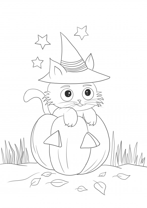 Gato de abóbora super fofo para a celebração do Dia das Bruxas imagem para impressão gratuita
