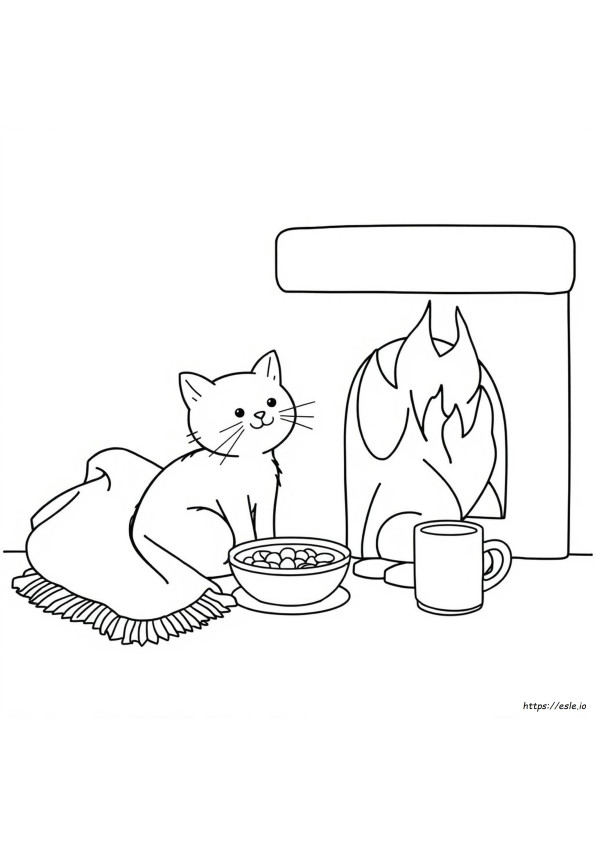 Gato Aconchegante Para Colorir