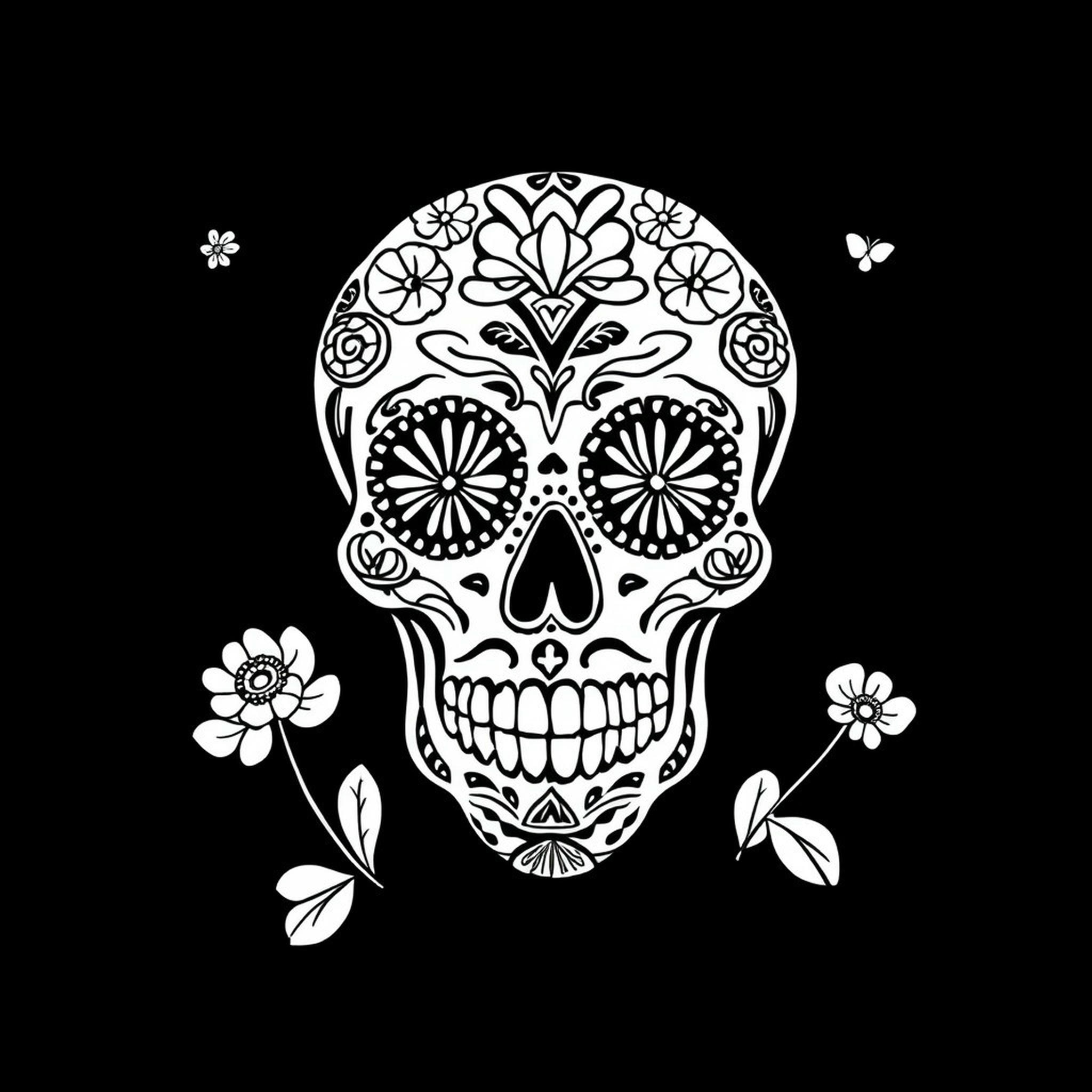 Sugar Skull Black And White Coloring Pages