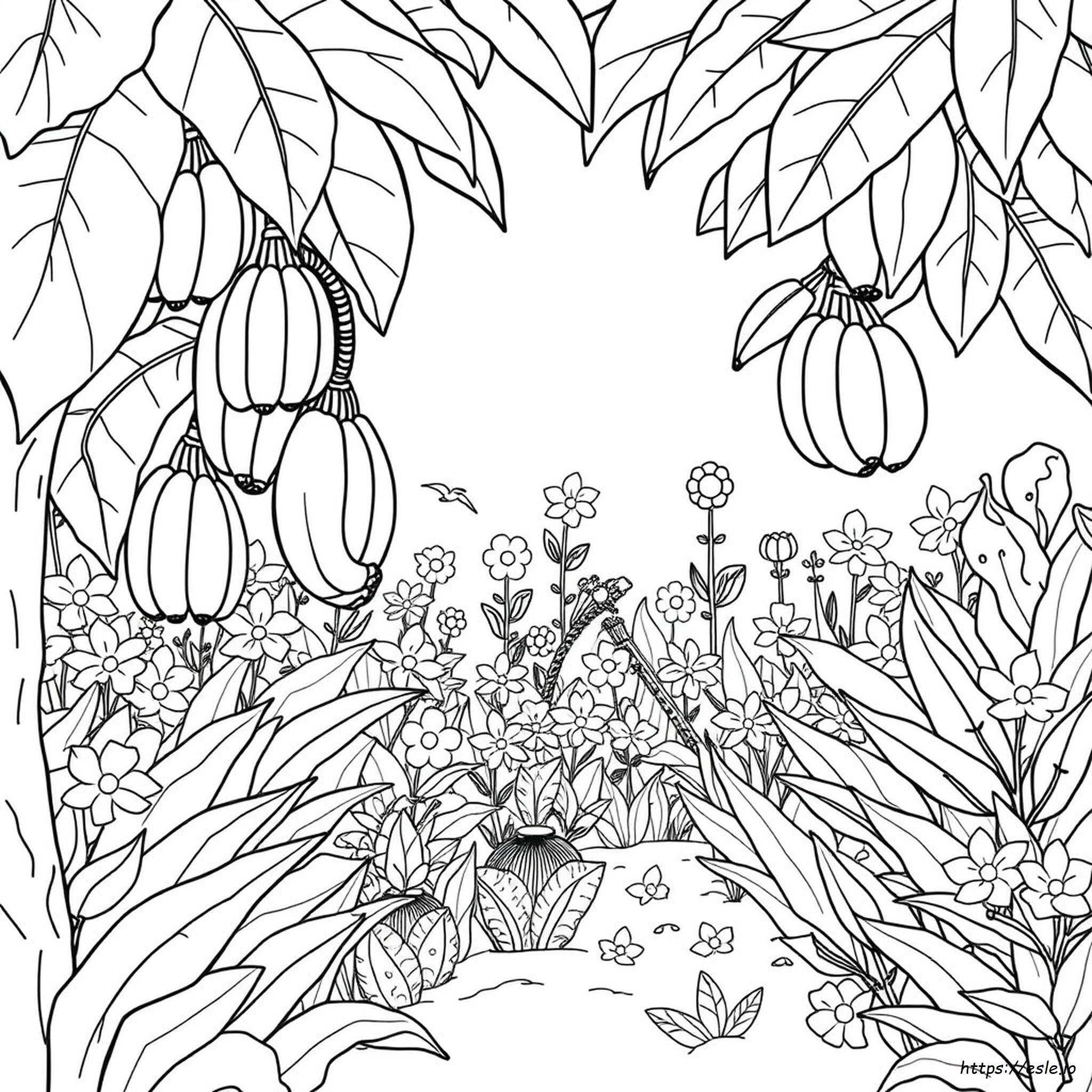 Halaman Mewarnai Kebun Pisang - PDF Gratis