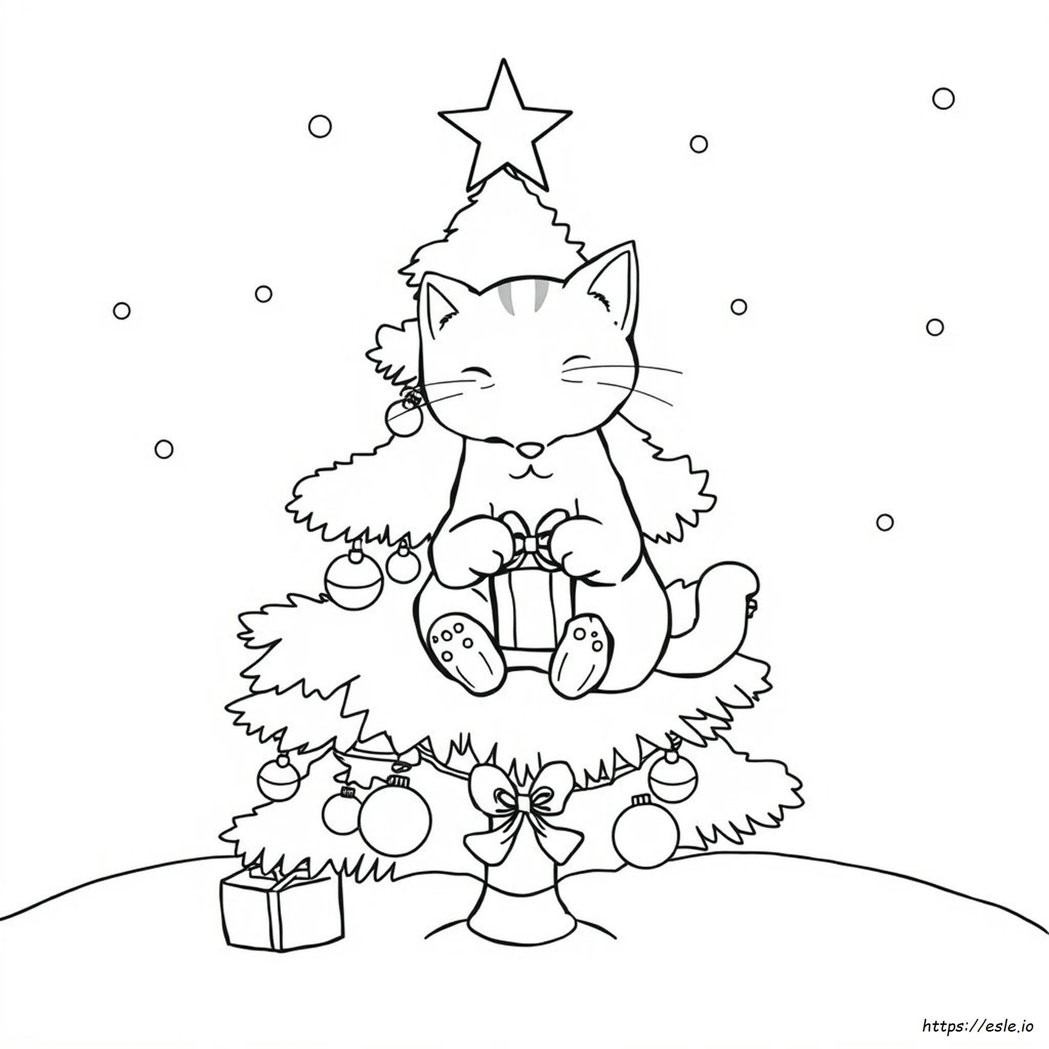 Cute Christmas Cat Colouring