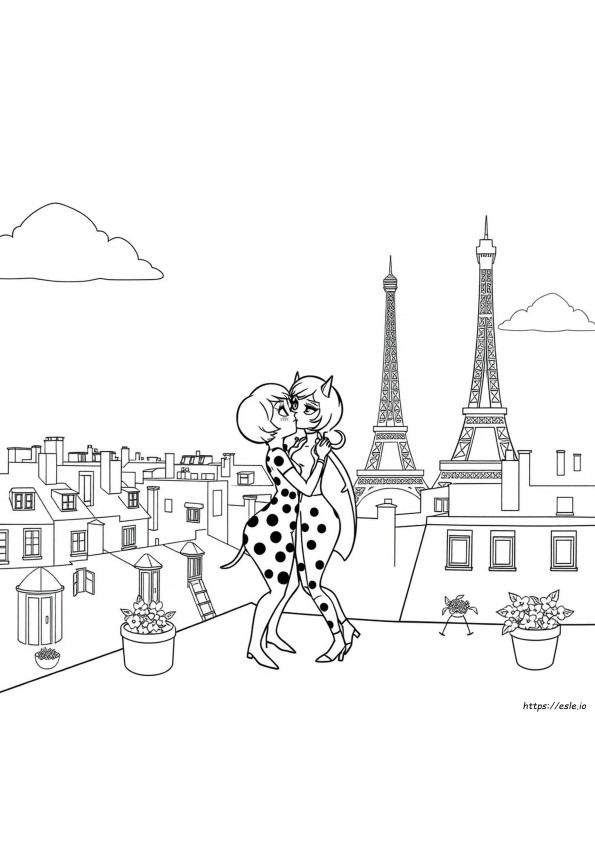 Coloring Page Lady Bug Catnoir Kiss